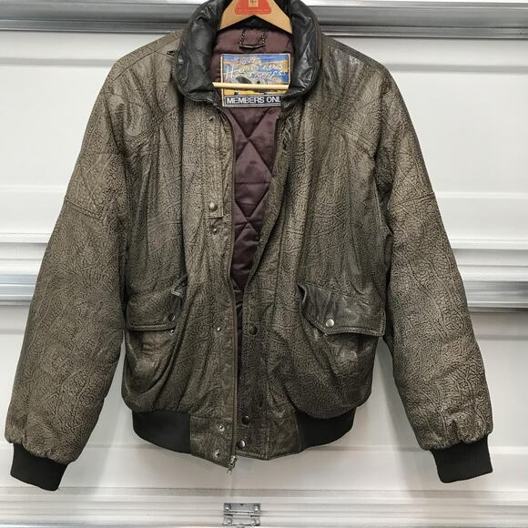 Members Only Other - Vintage Members Only Leather Jacket Mens 46 Brown Bomber Hooded Quilted 90s